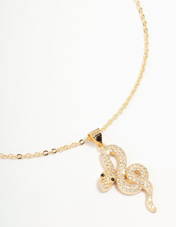 Gold Curved Snake Pendant Necklace