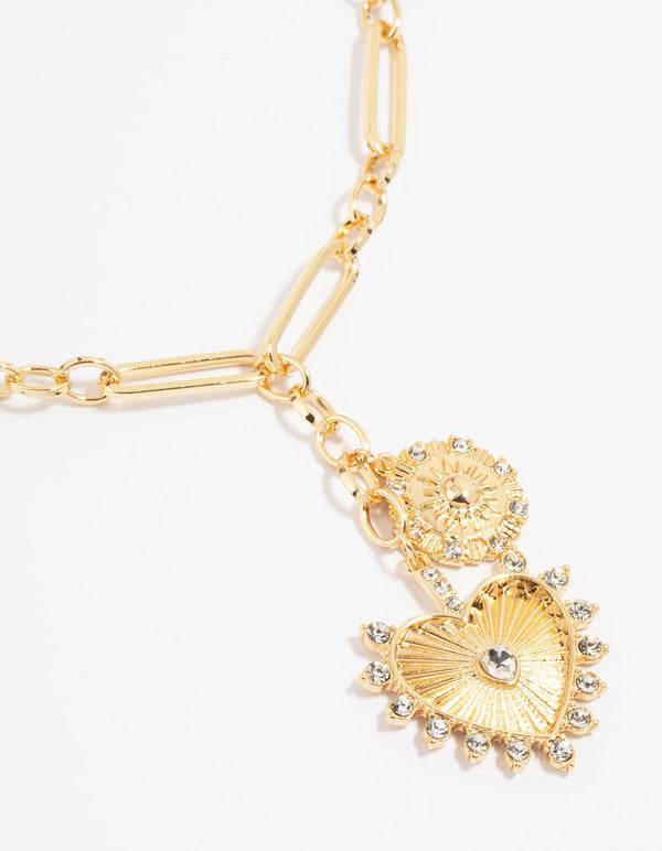 Gold Plated Heart & Sun Charm Necklace