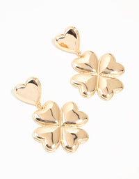 Gold Heart Clover Drop Earrings - link has visual effect only