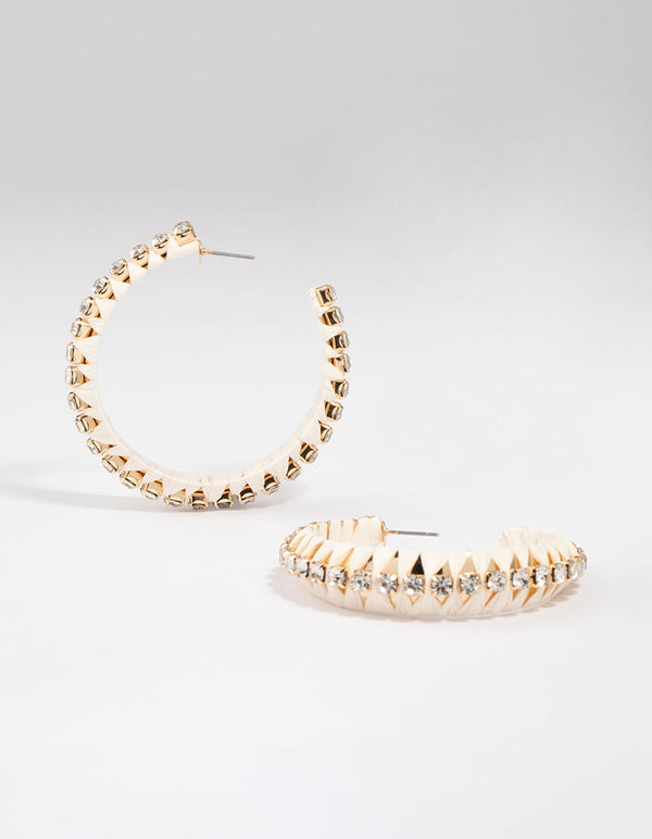 Gold Diamante Raffia Hoop Earrings