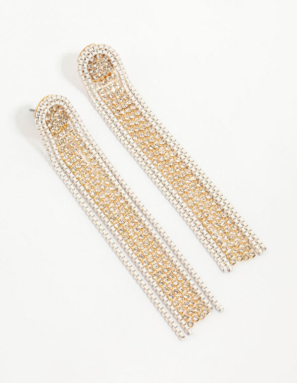 Gold Diamante Cupchain Drop Earrings