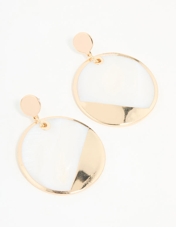 Gold & White Shell Effect Drop Earrings