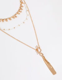 Gold Bead & Tassel Layered Necklace - link has visual effect only