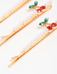 Gold Pearl Cherry Hair Clips 3-Pack - link has visual effect only