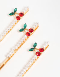 Gold Pearl Cherry Hair Clips 3-Pack - link has visual effect only