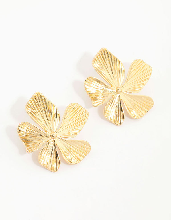 Gold Plated Textured Flower Studs