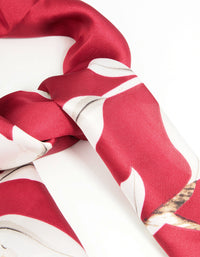 Red Floral Outline Print Fabric Scarf - link has visual effect only