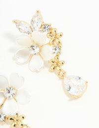 Gold Plated Cubic Zirconia Flower Drop Earrings - link has visual effect only