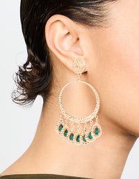 Gold Green Circle Drop Earrings - link has visual effect only