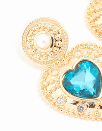 Gold Blue Stone Heart Drop Earrings - link has visual effect only