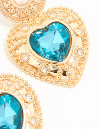 Gold Blue Stone Heart Drop Earrings - link has visual effect only