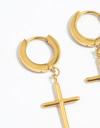 Waterproof Gold Plated Stainless Steel Cross Hoop Earrings 2-Pack - link has visual effect only