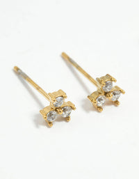 Waterproof Gold Plated Stainless Steel Cubic Zirconia Petal Earrings 2-Pack - link has visual effect only