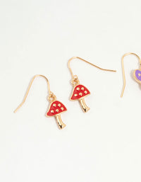 Kids Gold Toadstool Heart Drop Earrings 3-Pack - link has visual effect only