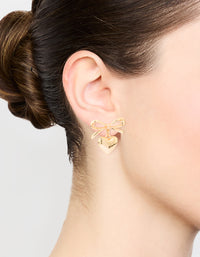 Gold Bow & Heart Stud Earrings - link has visual effect only