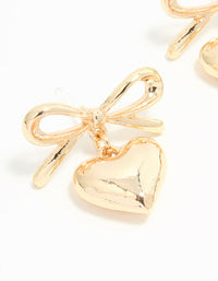 Gold Bow & Heart Stud Earrings - link has visual effect only