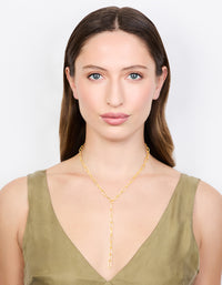 Gold Plated Paperclip Link Chain Y-Necklace - link has visual effect only