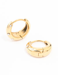 Waterproof Gold Plated Stainless Steel Diamante Huggie Earrings - link has visual effect only