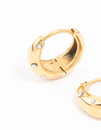 Waterproof Gold Plated Stainless Steel Diamante Huggie Earrings - link has visual effect only