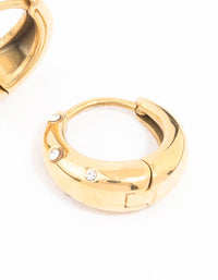 Waterproof Gold Plated Stainless Steel Diamante Huggie Earrings - link has visual effect only