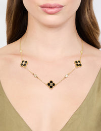 Gold Plated Cubic Zirconia Black Flower Pendant Necklace - link has visual effect only
