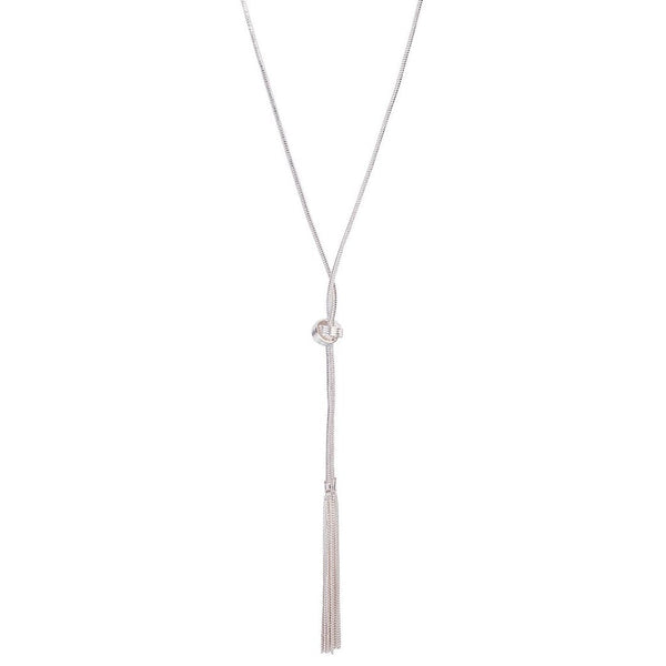 Silver Chain Tassel & Knotted Lariat Necklace