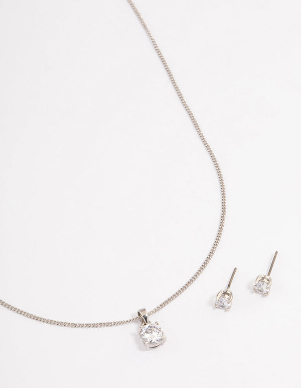 Rhodium Earrings & Necklace Gift Box