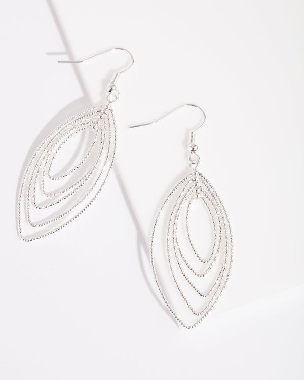 Silver Textured Marquise Drop Earrings
