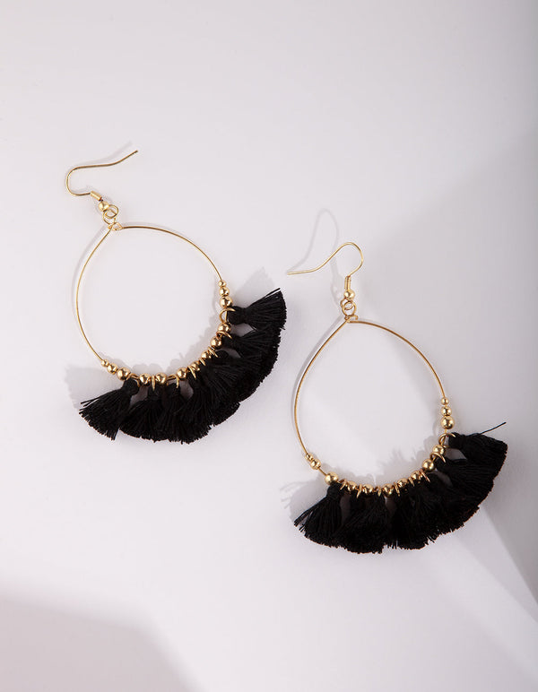 Gold Black Mini Tassel Earrings