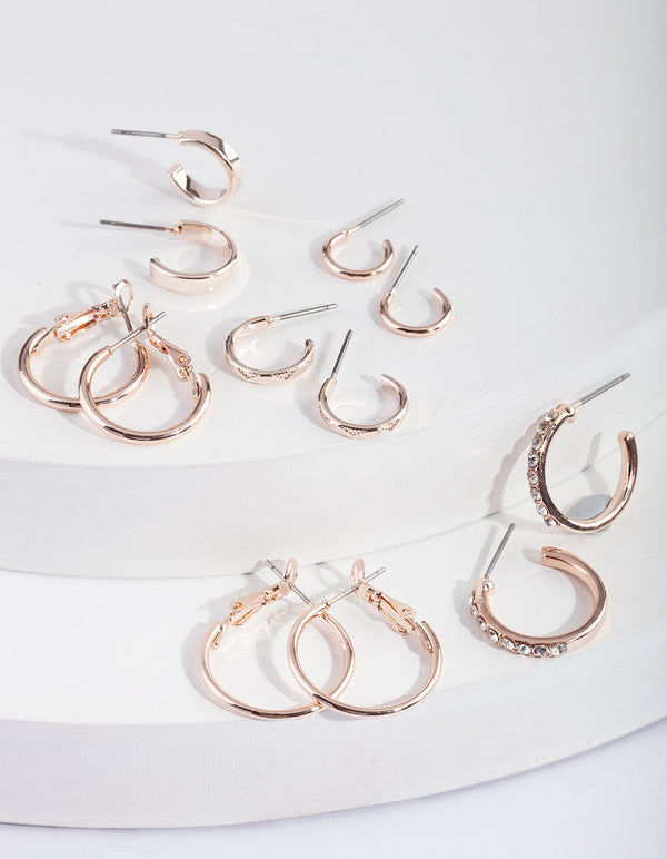 Rose Gold Diamante Sleeper Earring 6-Pack