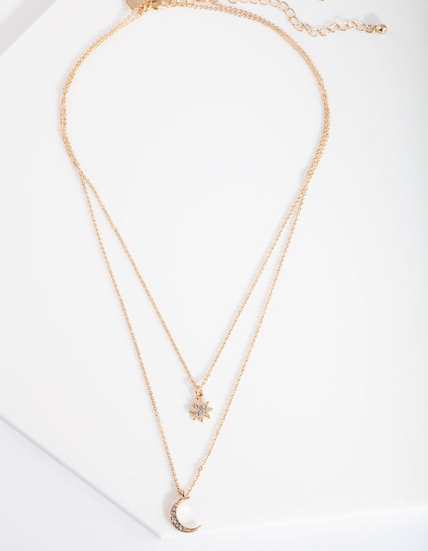 Gold Diamante Celestial Layer Necklace