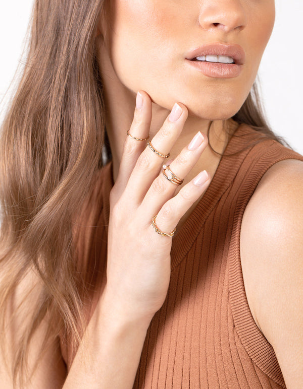 Gold Wave Pearl Midi Ring 9 Pack Lovisa