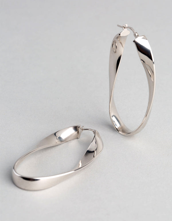 Sterling Silver Twisted Oval Hoop Earrings