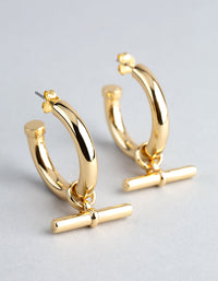 18ct Gold Plated Brass Fob Charm Hoop Earrings - link has visual effect only