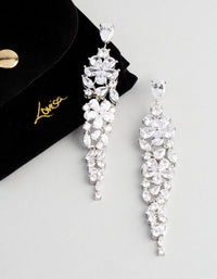 Rhodium Cubic Zirconia Statement Flower Drop Earrings - link has visual effect only