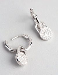 Sterling Silver Round Pave Disc Huggie Earrings - link has visual effect only