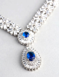 Rhodium Cubic Zirconia Crown Jewels Necklace - link has visual effect only