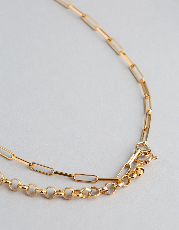 Gold Plated Sterling Silver Half & Half Chain Necklace