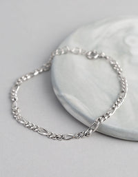 Sterling Silver Figaro Chain Bracelet - link has visual effect only