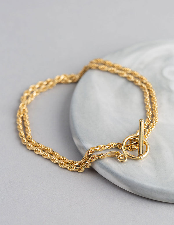 Gold Plated Sterling Silver Rope Chain T&O Wrap Bracelet