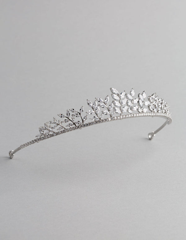 Rhodium Cubic Zirconia Navette Stone Tiara