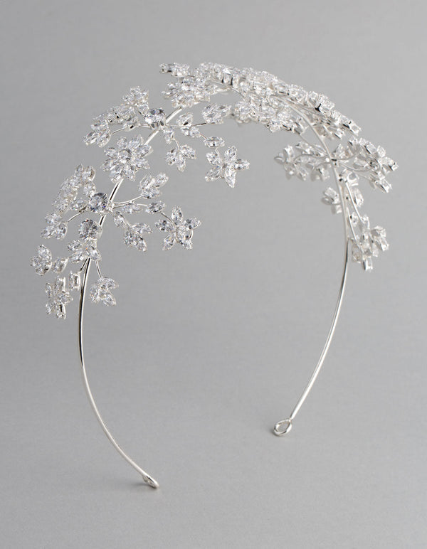 Rhodium Cubic Zirconia Flower Hair Drape