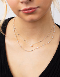 Silver Plated Mini Flower Ball & Pearl Drop Necklace - link has visual effect only