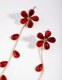 Gold & Red Flower Vine Drape Earrings - link has visual effect only