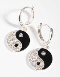 Silver Diamante Yin & Yang Huggie Earrings - link has visual effect only