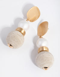 Brushed Gold Thread Wrapped Ball Drop Earrings - link has visual effect only