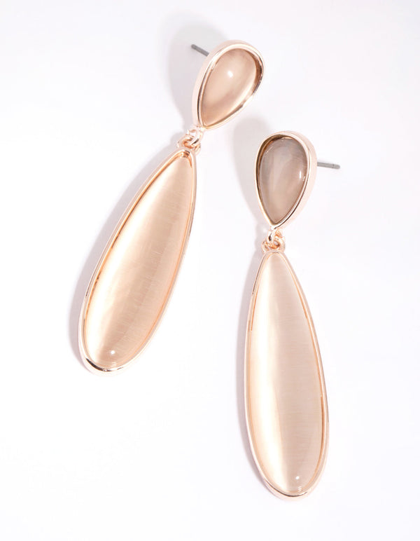 Rose Gold Long Cats Eye Drop Earrings