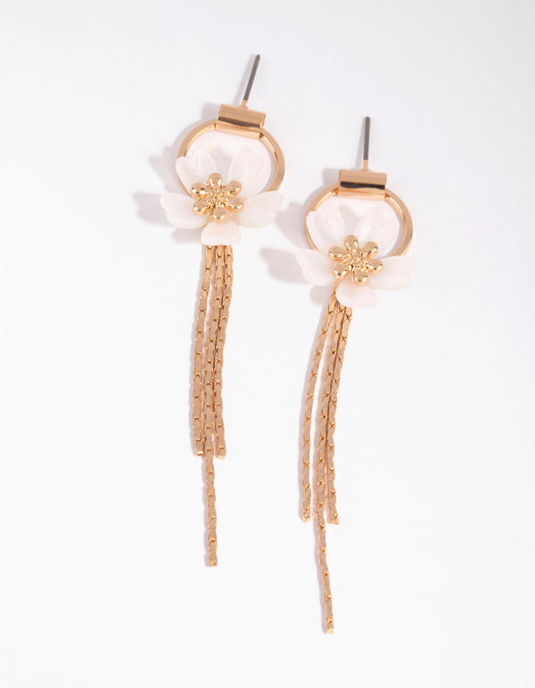 Gold Flower Chain Drop Earrings