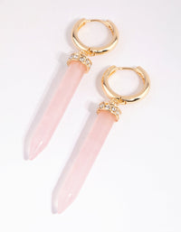 Gold Rose Quartz Shard Huggie Earrings - link has visual effect only