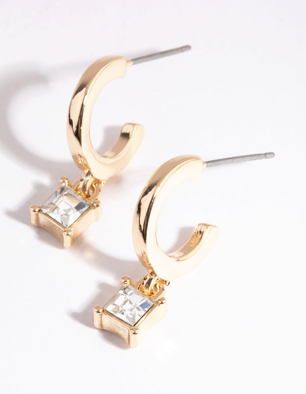 Gold Square Pendant Huggie Earrings